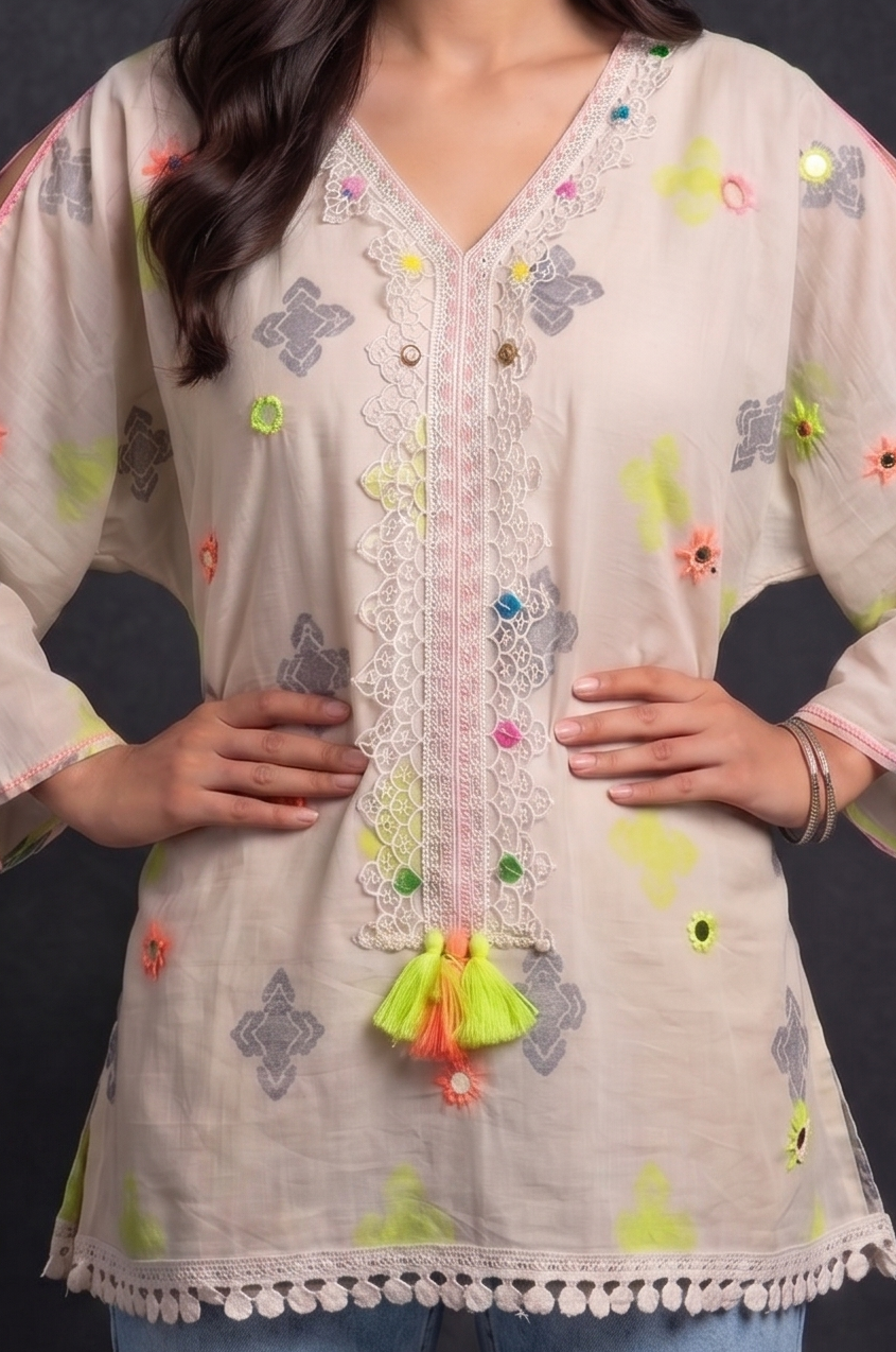 Boho Top with Embroidery | 100% Lawn Cotton
