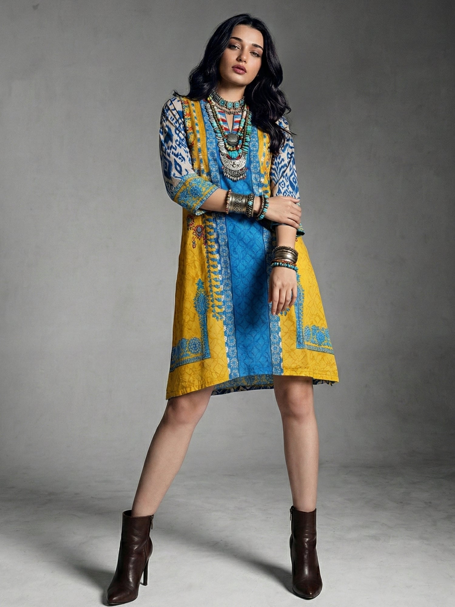 Bohemian Patchwork Cotton Lawn Kurti Dress